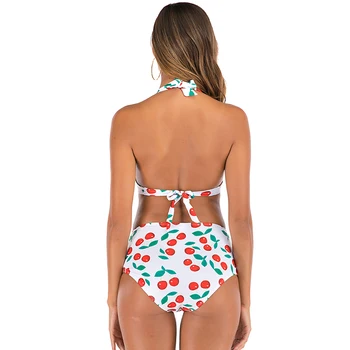 LEEMIIJUU Seksikas 2021New Bikiinid Ujumistrikoo Naiste Ujumisriided Push Up Bikinis Seada Cherry Prindi Naiste Kõrge Vöökoht Ujumis trikoo