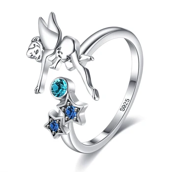 ZEMIOR 925 Sterling Hõbe Armas Angel & Star Sõrme Sõrmus Sinine Tsirkoon Reguleeritav Rõngad Naiste Tüdruk Hõbe Ehted Tarvikud