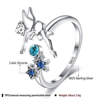 ZEMIOR 925 Sterling Hõbe Armas Angel & Star Sõrme Sõrmus Sinine Tsirkoon Reguleeritav Rõngad Naiste Tüdruk Hõbe Ehted Tarvikud