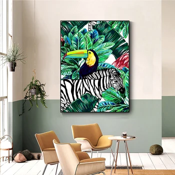 Põhjamaade Troopiline Taim, Loom Seina Art Print Lõuend Maalid Tiiger Toucan Zebra Plakatid Teenetemärgi Pilte Ruumi Seina Värvimine
