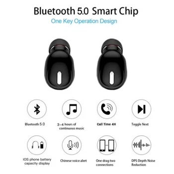 Bth 5.0 Kõrvaklapid Mini Stealth In-Ear Universaalne Hifi Juhtmeta Peakomplekti Mikrofon Stereo Müra Vähendamise Hands Free