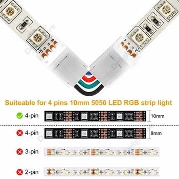 2/3/4Pin LED Riba Pistikutega, L-Kuju RGB Riba Konnektor 8/10mm Nurk Reguleeritav Ühendused 3528/5050 SMD LED Tuled