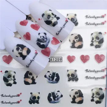 1-lehed DIY Nail Art Water Transfer Kleebised hiina panda magus armastus liugur liim Vesimärk Kleebised Naiste Ilu Pulm Küüned