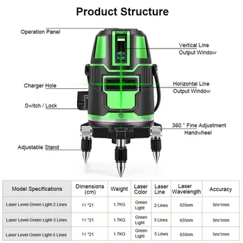 Laser Distance Meter Infrapuna Kvaliteedimõõdik Roheline Tuli Suure Täpsusega 2/3/5 Line Automaatne Nivelleerimine Kvaliteedimõõdik Puidutööstuse Tööriistad