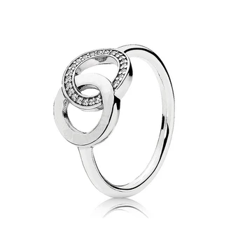 925 Sterling Silver Ring Sillutada Logo Allkiri Ringid Südamed Halo Printsess Harkluuga Vibu Ringi Naistele Kingitus Ehted
