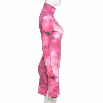 Suvel Tie-Dye Printimiseks Lõhik Naiste Mini Kleit Pikk Põletatud Varrukad Bodycon Naiste Kleidid 2021 Streetwear Sale Seksikas Daam Riided