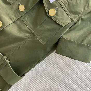 Armee Roheline Instrumentaarium Kleit Naistele Sügisel Uus 2021 Luksus Brändi Rinnamikrofon Lühikesed Varrukad Mini Kleit Mitme Tasku Ühe Karavan Kleit