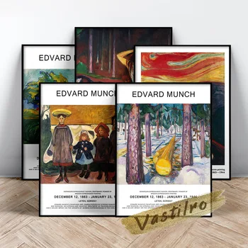 Edvard Munchi Näitus Muuseum Plakat, Eraldamine Lõuendile Maali, Tuhka Munch Seina Pilt, Edvard Vintage Joonis Seina Kleebised