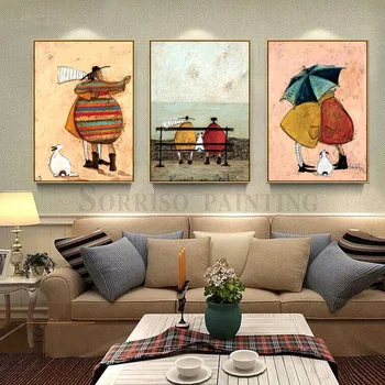 Abstraktne Cartoon Happy Family Lõuend Maalisid Plakateid Ja Prindib Pilte Elutuba Kodu Söögituba Decor Koridoris Seina Art