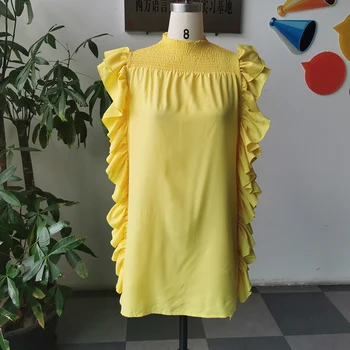 Ruffle topid naistele suvel kollane armas falbala lühikese varrukaga pullover 2021 aafrika mood naiste pluss suurus casual pluus pluus