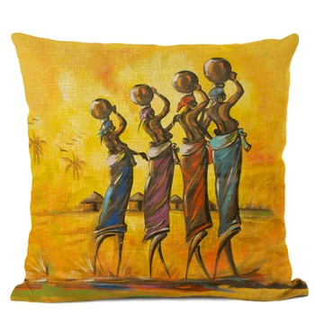 Aafrika Hõimude Elu Õlimaal Diivan Viska Padi Kaane Dekoratiivne Padi Õnnelik Must Family Art Puuvillast Voodipesu Padjapüür