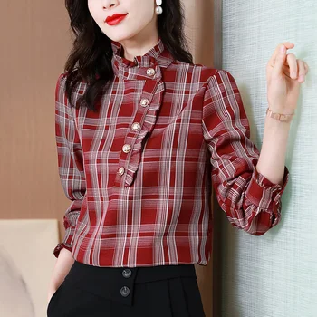 2021 sügisel korea Stiilis Vintage asukoht Pluus Naiste Must Blusas Mujer De Moda 3XL Pluss Suurus Tuunika Tops Pikad Särgid