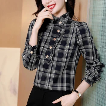 2021 sügisel korea Stiilis Vintage asukoht Pluus Naiste Must Blusas Mujer De Moda 3XL Pluss Suurus Tuunika Tops Pikad Särgid