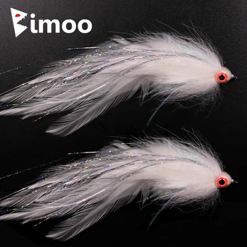 Bimoo 2/0 Peatatakse Pea Lumo 3D Silmad Valge Streamer Kala Sööt Lennata Muskie Haug Bass Kalapüük