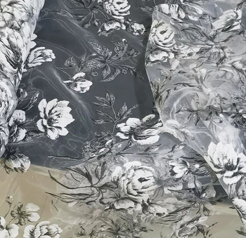 Mida Meeter Looduslik valge organza kangast pulm kleit marli burn-out lill