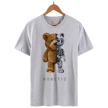 BLINGPAW Naine Tshirts Teddy Bear Robot Robot Print T-särk Naistele, Valge Puuvillane Naiste Top&Tees Suvel Femme Kohandatud Tee Särgid