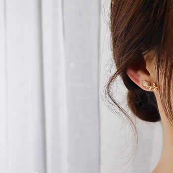 Korea Hot Müük Ehted 14K Tõeline Kuld Plaadistuse Vask Tsirkoon Kõrvarõngad, Elegantne Tulbi Naiste Pulmapidu Kõrvarõngad