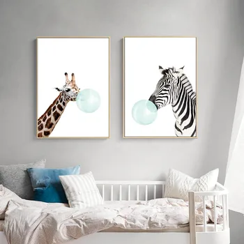 Põhjamaade Beebi Loomade Zebra Girafe Plakat Seina Kunsti Printida Lõuendile Maali Modulaarne Pilt Laste Lasteaia-Magamistuba Teenetemärgi