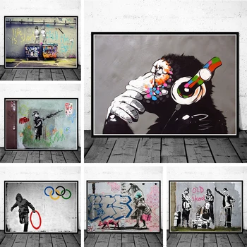 Banksy Street Graffiti Kollaaž Ahv Lõuendile Maali Poster ja Print Põhjamaade Stiilis Seina Art Pilte elutuba Home Decor