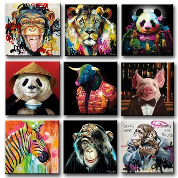 Cartoon Graffiti Art Loomade Ahv Siga Panda Lõuendile Maali Seina Art Plakatid, Pildid Seinale Pilte, sest Laps on Toas Kodus Cuadros