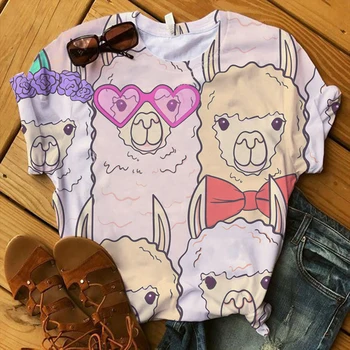 Alpaca Printida 3d Naiste Tshirts Tops Aethethic Riided Jaapani Harajuku T-Särk 3d Camisetas Anime Tops Naiste Suve Riided