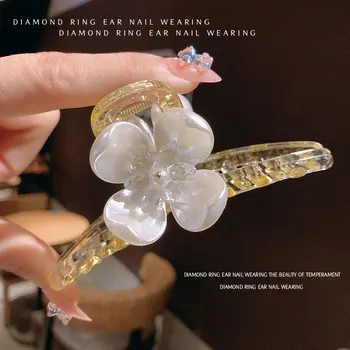 Super Haldjas Camellia Pearl Hai Clip Akrüül Läbipaistev Klamber Shell Crystal Risti Grip Clip Juuste Aksessuaarid Naistele