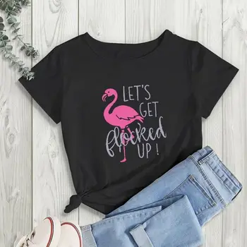 Naljakas Tshirt Naiste Tshirts Vabaaja Lühikesed Varrukad O Kaelus t-särk Naljakas Cartoon Flamingo Kirja Tshirt 00256