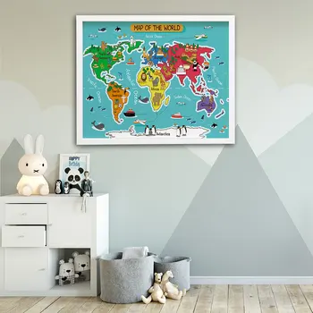 Maailma Kaart Plakatid ja Pildid Loomade Illustratsioon Seina Pilte Laste Tuba Teenetemärgi Antarktika Lõuendile Maali Seina Art