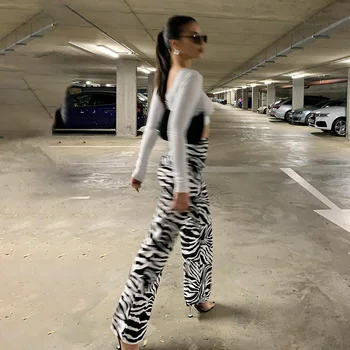 Zebra Print Lai Jalg Püksid Püksid Seksikas Kõrge Vöökoht Sügis Naiste Uus 2020. Aasta Mood Naiste Vabaaja Püksid Streetwear