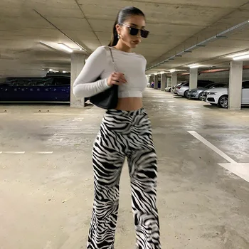 Zebra Print Lai Jalg Püksid Püksid Seksikas Kõrge Vöökoht Sügis Naiste Uus 2020. Aasta Mood Naiste Vabaaja Püksid Streetwear