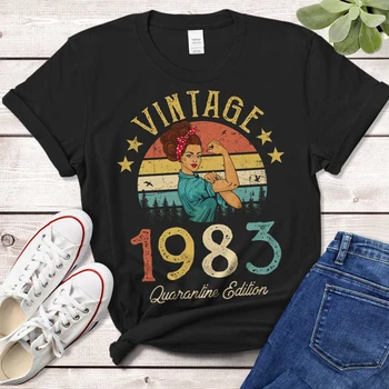 Vintage 1983 Quaranline Väljaanne Naiste Tshirt Puuvillane Värviline Retro T-särgid 38 Aastat Vana Sünnipäeva Kingitus Naiste Lühikese Varrukaga Topid