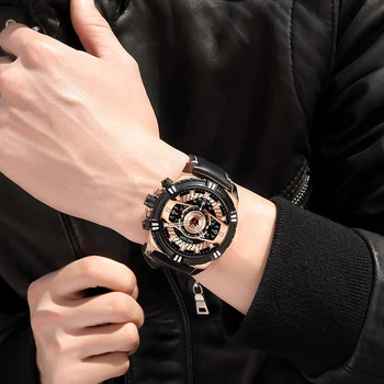 Megir Uus Mood Mens Kellad Top Brändi Luksus Suur Dial Sõjalise Quartz Watch Nahast Veekindel Sport Chronograph Mehi Vaadata