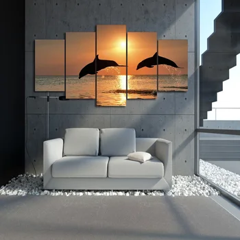 HD Trükitud dolphin ookeani seascape Maali 5 tk lõuend kunsti tuba decor prindi plakat pilt lõuend Tasuta shipping/ny-009
