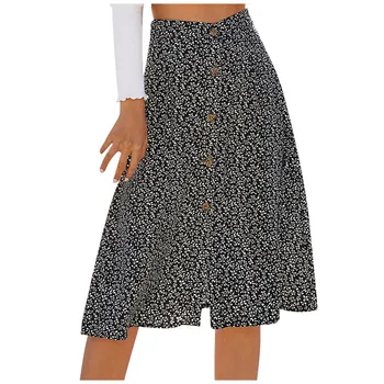 Primavera de Verano cintura alta Mujer Faldas botón Seksikas abiertos floralesR25 impresión falda para la playa elegante fiesta