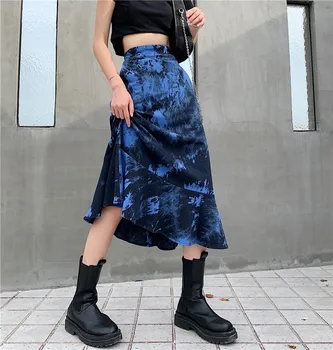 2021 Harajuku Seelik Lahe Street Style Naiste Seelik Suvel Ruffled Tie-dye Õhuke Seelik Kõrge Vöökoht Gooti Streetwear Mermad Seelikud