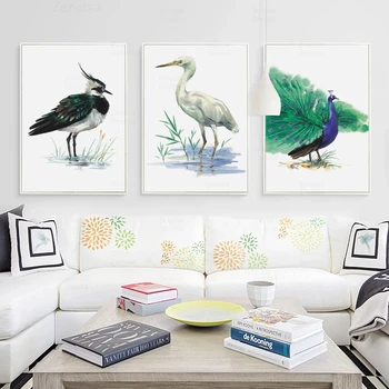 Troopiliste Lindude Kaunistamiseks Ilus Minimalistlik Lind Akvarell Lõuend Maalid Seina Art Plakatid ja Pildid Seinamaaling Home Decor