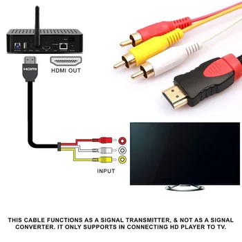 1080P HDMI-3RCA juhe 1,5 M Video Audio AV-Kaabel, HDMI Adapter Mees, et RCA Isane HD TV LCD Laptop Arvuti Kaabel 1,5 M