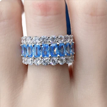 OEVAS 925 Sterling Hõbe Vahuveini Aqul Sinine Real diamond Ring Diamond Pulm Rõngad Naiste Trahvi Jewery Kingitused