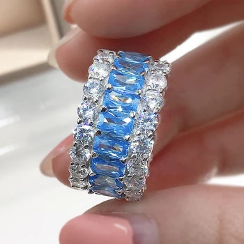 OEVAS 925 Sterling Hõbe Vahuveini Aqul Sinine Real diamond Ring Diamond Pulm Rõngad Naiste Trahvi Jewery Kingitused