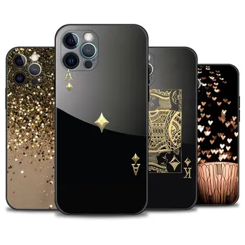Telefon Para iPhone 12 11 Pro Max XR, XS X 7 8 6 6S Plus SE Kaas Must Juhul Pehme Capa Ace Of Diamonds Kuld Kunst