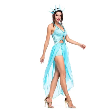 Halloween Kostüüm Täiskasvanud Lady Vabadussammas Kreeka Rüü Cosplay Kasvanud Tõrvik Karneval Pool Fancy Kleit