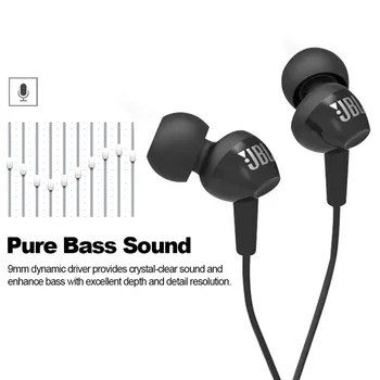 Autentne JBL C100Si 3.5 mm Juhtmega Stereo Kõrvaklapid Sügav Bass Muusika Sport Peakomplekt Sport Kõrvaklapid Käed-vabad Kõne koos Mikrofoniga