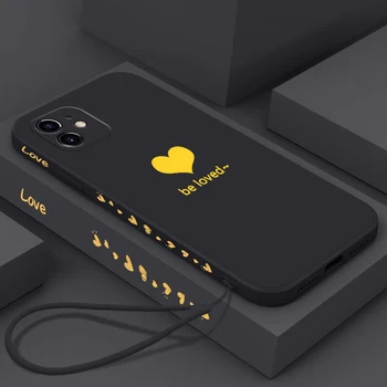 Ultra-õhuke Armas Südame-kujuline Square Vedela Silikooniga Telefon Case For iPhone 12 11 Pro XS Max XR-X 8 7 6 Pluss Luksus kaelapaela kinnitamine Kate