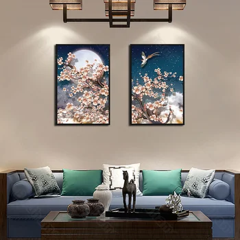 Kodu Kaunistamiseks Lõuendile Maali Plum Blossom Hiina Stiilis Diivan Taust Seina Triptühhon Elutuba Koridori Värvimine