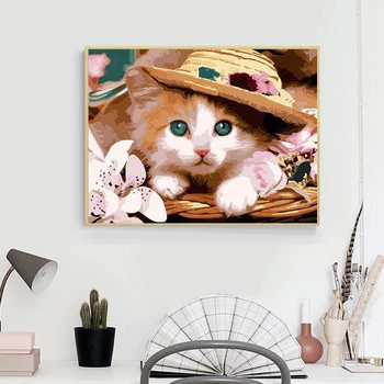 AZQSD Täiskasvanute Värvi Numbrid Kass DIY Unframe Pilt elutuba Kodu Kaunistamine, Värvimine Poolt Numbrid Loomade Ainulaadne Kingitus