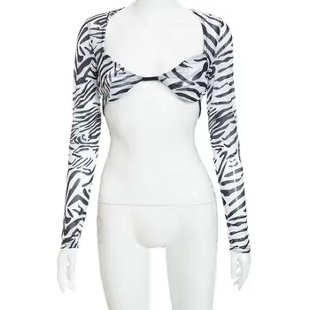 Naiste Zebra Trükitud Saagi Tops Pikad Varrukad Backless Lõigatud Seksikas Tshirt 2021 Suvel Y2K Armas Marli Tee Riided