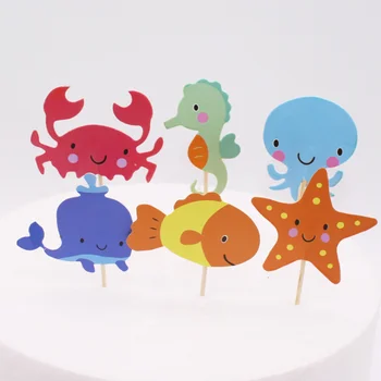 24tk/set Lapsed Tüdrukud Soosib Sünnipäevaks Pool Ookeani Loomade Teema Koogikarpides Torukübar Kaunistused Baby Shower Cupcake Toppers