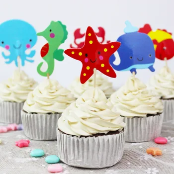 24tk/set Lapsed Tüdrukud Soosib Sünnipäevaks Pool Ookeani Loomade Teema Koogikarpides Torukübar Kaunistused Baby Shower Cupcake Toppers