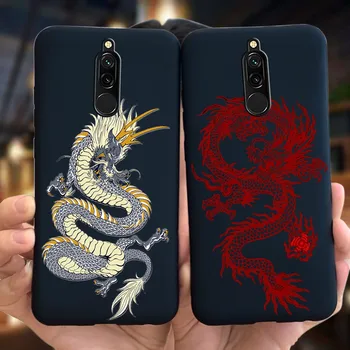 Pehme Puhul Xiaomi Redmi 8 Juhul Silikoonist Must Matt TPÜ tagakaas Xiomi Redmi 8 Telefoni Juhul Draakon Lõvi Telefon Kaitseraua Capa