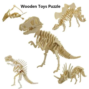 Fashion Loominguline 3D Imitatsioon Dinosaurus Skelett Puzzle DIY Puidust Hariduslik Mänguasi Käsitöö Lastele Kingitus Multi Tüüp Suurus